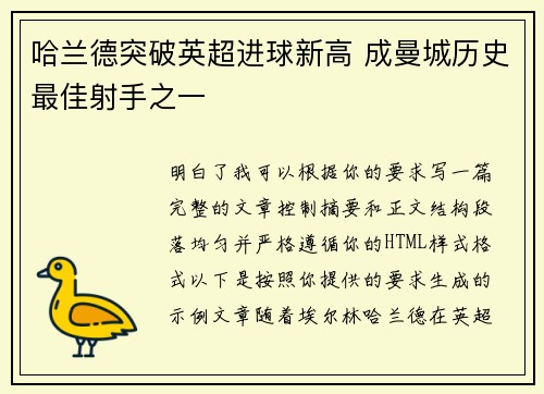 哈兰德突破英超进球新高 成曼城历史最佳射手之一
